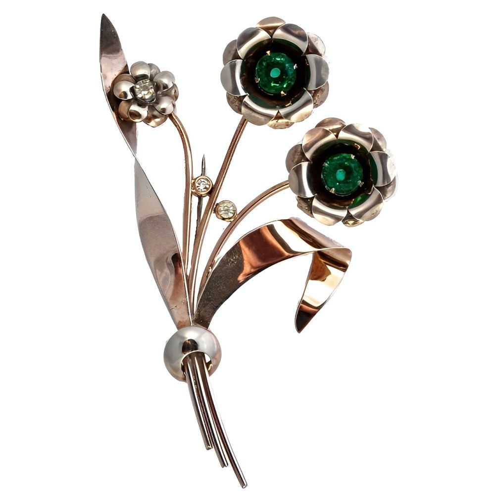 Bond Boyd Sterling Green and Clear Diamante Statement Brooch